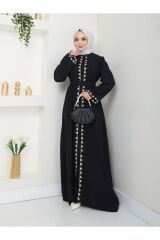Kadın Nakışlı Abaya Ferace Elbise Siyah - 38