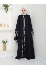 Kadın Nakışlı Abaya Ferace Elbise Siyah - 48