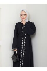 Kadın Nakışlı Abaya Ferace Elbise Siyah - 42