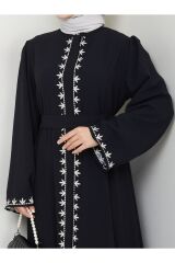 Kadın Nakışlı Abaya Ferace Elbise Siyah - 42