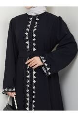 Kadın Nakışlı Abaya Ferace Elbise Siyah - 44