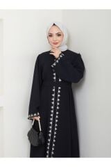 Kadın Nakışlı Abaya Ferace Elbise Siyah - 46
