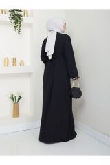 Kadın Nakışlı Abaya Ferace Elbise Siyah - 46