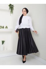 Kadın Büzgülü Tesettür Bluz Beyaz - XL