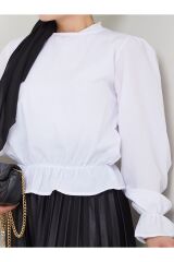 Kadın Büzgülü Tesettür Bluz Beyaz - XL