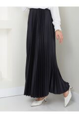 Kadın Piliseli Beli Lastikli Basic Etek Siyah - L/XL