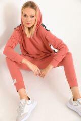 Kadın Sırt Baskı Detay Kapüşonlu Sweat Takım Pembe - M