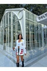 Kadın Nakış Detaylı Blazer Ceket Beyaz - L