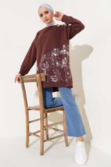 Kadın Varak Detaylı Tunik Kahverengi - L/XL