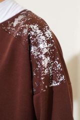 Kadın Varak Detaylı Tunik Kahverengi - L/XL