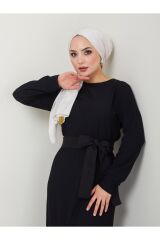 Kadın Eteği Fırfırlı Bisiklet Yaka Kuşaklı Elbise Siyah - S