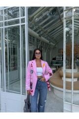 Kadın Nakış Detaylı Blazer Ceket Pembe - M