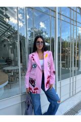 Kadın Nakış Detaylı Blazer Ceket Pembe - M