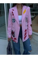Kadın Nakış Detaylı Blazer Ceket Pembe - M