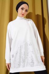 Kadın Varak Detaylı Tunik Beyaz - L/XL