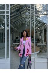 Kadın Nakış Detaylı Blazer Ceket Pembe - L