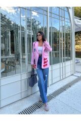Kadın Nakış Detaylı Blazer Ceket Pembe - S