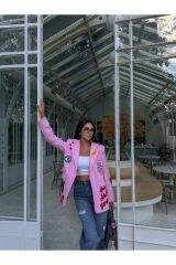 Kadın Nakış Detaylı Blazer Ceket Pembe - S