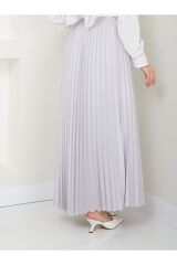 Kadın Piliseli Beli Lastikli Basic Etek Gri - L/XL