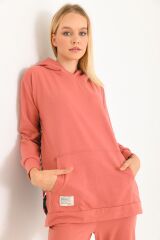 Kadın Sırt Baskı Detay Kapüşonlu Sweat Takım Pembe - S