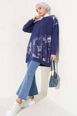 Kadın Varak Detaylı Tunik Lacivert - L/XL