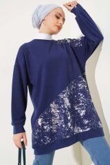 Kadın Varak Detaylı Tunik Lacivert - L/XL