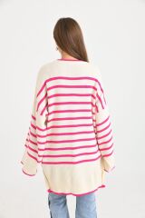 Kadın Oversize Çizgili Triko Kazak Pembe - Standart