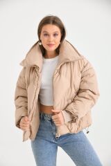 Kadın Bej Oversize Şişme Mont
