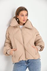 Kadın Bej Oversize Şişme Mont