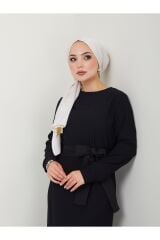 Kadın Eteği Fırfırlı Bisiklet Yaka Kuşaklı Elbise Siyah - L