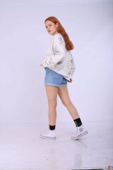 Beyaz Keskin Etnik Desen Sweatshirt Beyaz - M