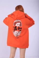Turuncu Elizabeth Sırt Baskı Sweatshirt O