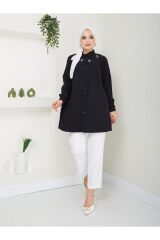Kadın Gömlek Yaka Taşlı Tesettür Tunik Siyah - XL