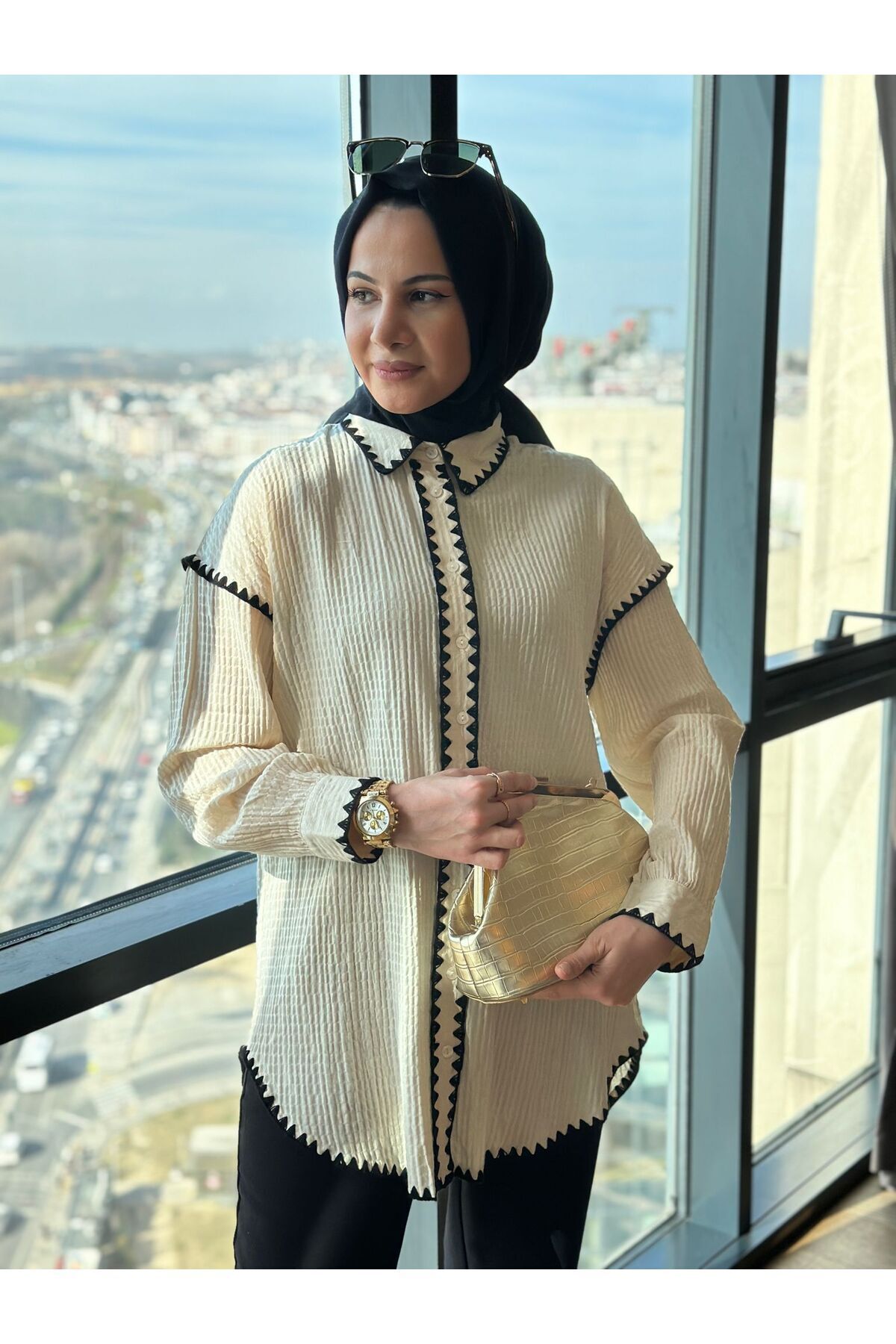 Kadın Keten Tesettür Tunik Gömlek