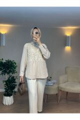 Kadın Dantel Detaylı Tesettür Tunik Bej - L/XL