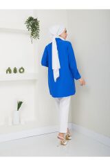 Kadın Gömlek Yaka Taşlı Tesettür Tunik Mavi - 2XL
