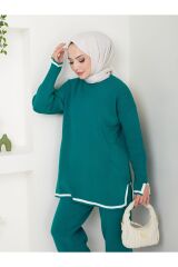 Kadın Şeritli Pantolonlu Triko Takım ZÜMRÜT - Tek Ebat
