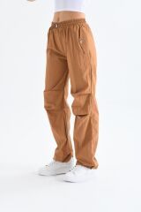 Kadın Paraşüt Kumaş Lastikli Bel Pantolon CAMEL - L