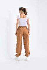 Kadın Paraşüt Kumaş Lastikli Bel Pantolon CAMEL - L