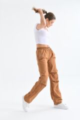Kadın Paraşüt Kumaş Lastikli Bel Pantolon CAMEL - M