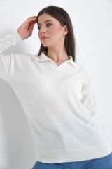 Kadın Polo Yaka Oversize Triko Kazak