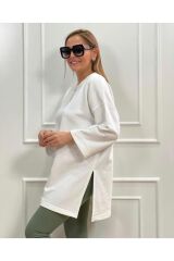 Kadın Kahverengi Basic Yırtmaçlı Sweatshirt
