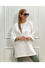 Kadın Kahverengi Basic Yırtmaçlı Sweatshirt