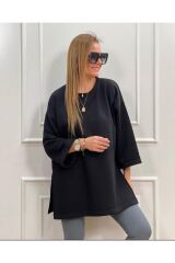 Kadın Kahverengi Basic Yırtmaçlı Sweatshirt