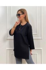 Kadın Kahverengi Basic Yırtmaçlı Sweatshirt