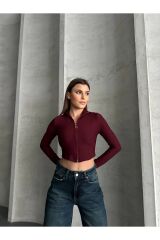 Kadın Boydan Fermuarlı Bluz Bordo - XL