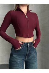 Kadın Boydan Fermuarlı Bluz Bordo - XL