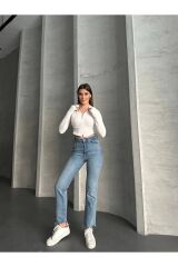 Kadın Boydan Fermuarlı Bluz Beyaz - L