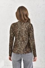 Kadın Leopar Desen Balıkçı Yaka Uzun Kollu Bluz Leopar - M
