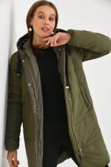 Kadın Kapüşonlu Kapitone Mont Haki - XL